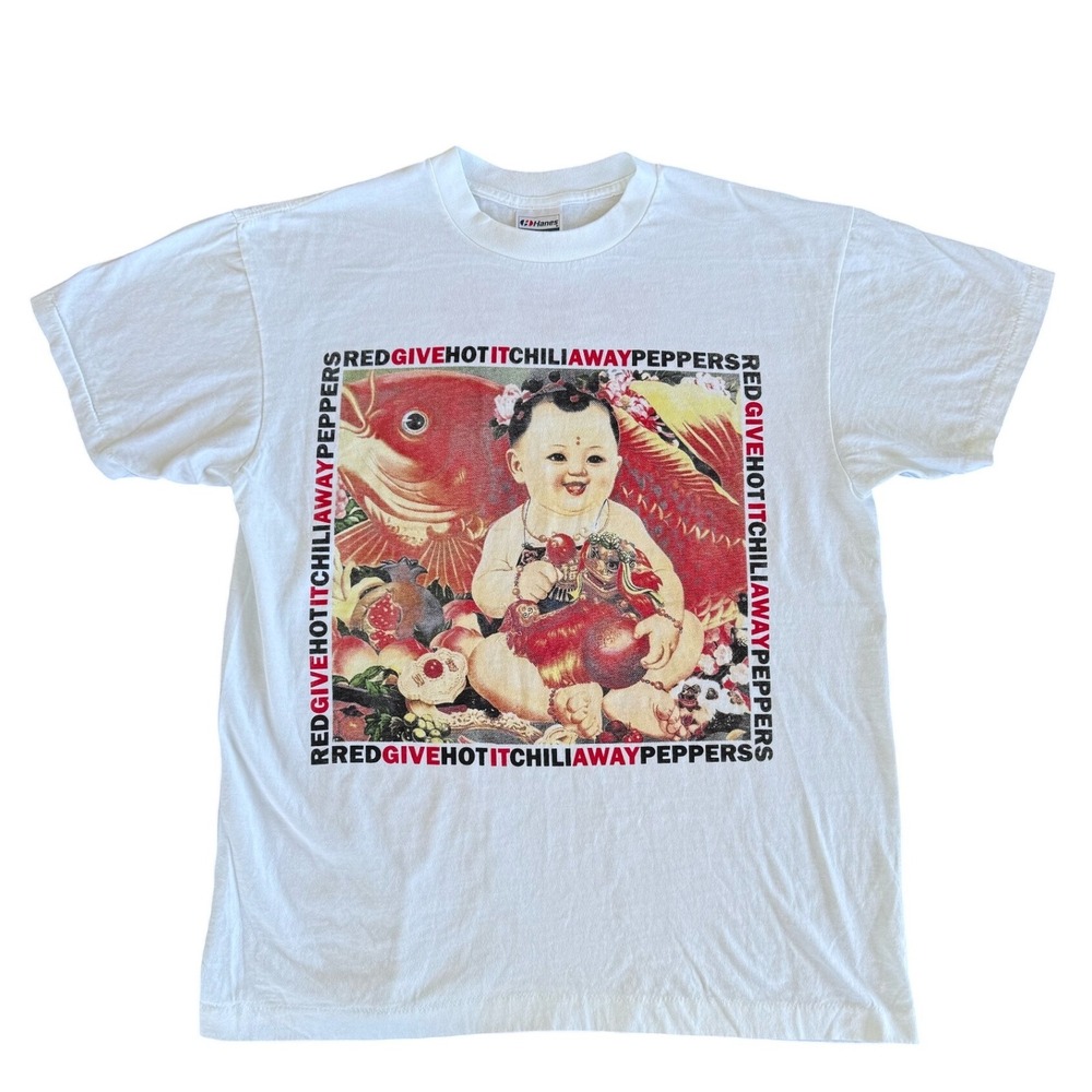 Vintage Red Hot Chili Peppers Give It Away T-Shirt White Size Large REPRINT
